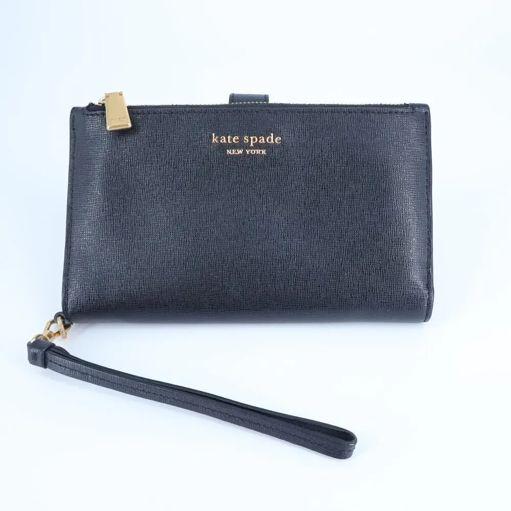 Kate Spade Spencer Phone Wallet Black Wristlet Slim Bifold Saffiano Leather